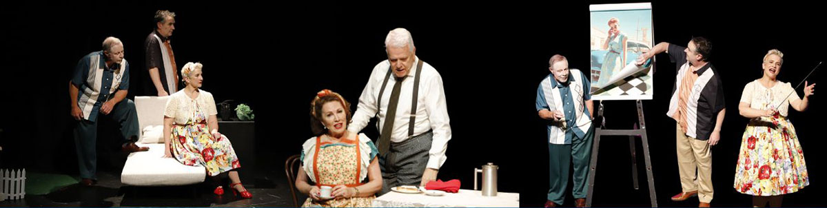 From left: Ed Suttle, Damien Hall and Lesley Braithwaite form a chorus observing Sam and Dinah.